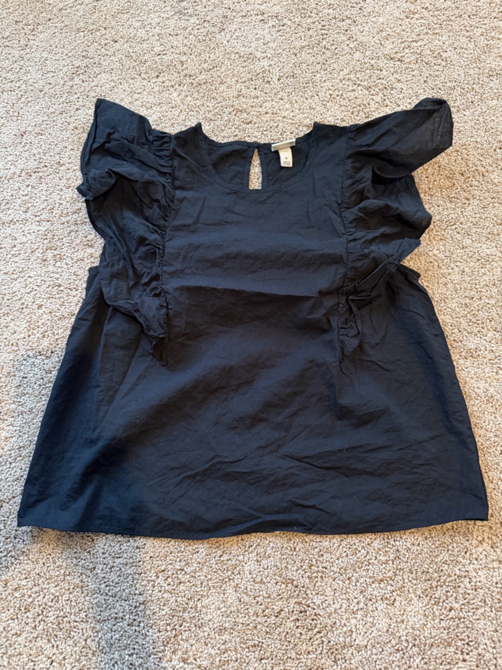 a new day Black Ruffle-Sleeve Keyhole Blouse